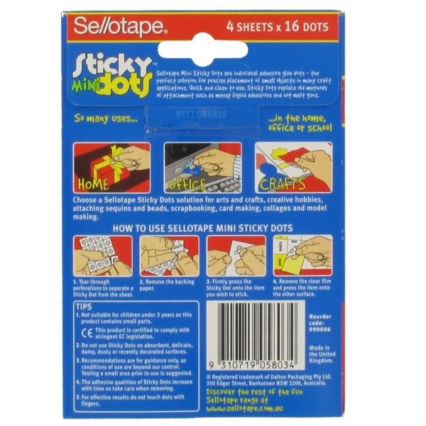Mini Sticky Dots Permanent 1 Pack of 64 dots Sellotape