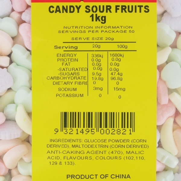 Candy Sour Fruit 1kg Pk1 The Nut Stop