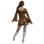Adult Gold 70s Disco Babe Dress Costume with Headband - Women's Size 10-12 alternative view