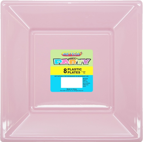 Pink Square Plates Pk 8 Plastic Plates