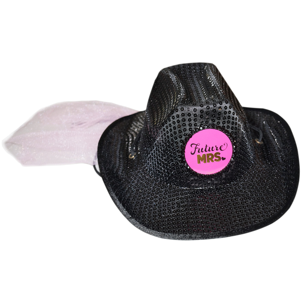 Black Sequin Future Mrs Cowboy Hat with 