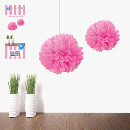 Pink Puff  Ball  Decorations  30cm Pk 2 Party  Decorations  
