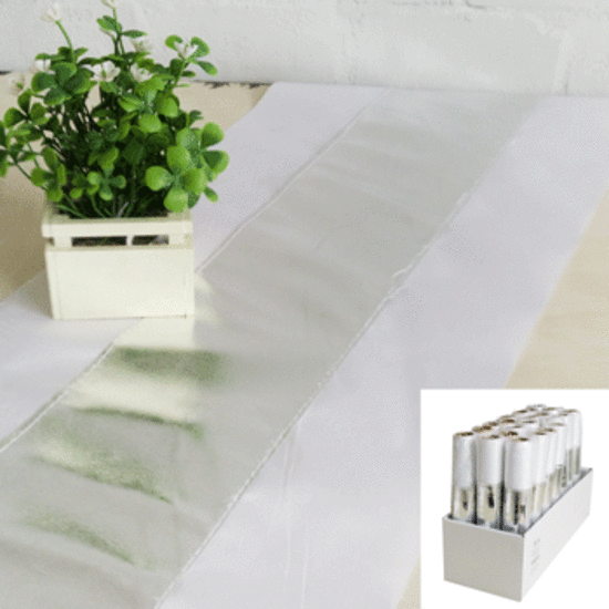 White & Metallic Silver Table Runner Decoration (2m x 28cm) Pk 1 eBay