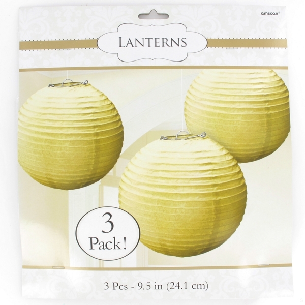 Round Gold Lantern (24cm) Pk 3 Paper Lanterns Buy Online
