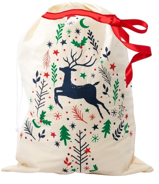 Christmas Large Calico Reindeer Print Santa Sack (66cm x 45cm) Pk 1 | eBay