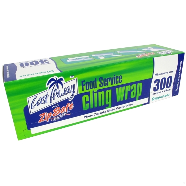 Cling Wrap PVC Zip Safe Dispenser 300mx33cm Pk1 Cast Away