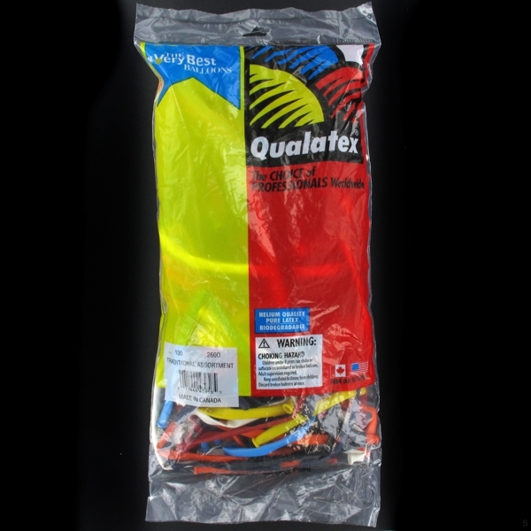 Qualatex Modelling Balloons Traditional Assorted 260Q Pk100