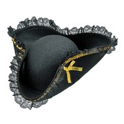Women’s Black Pirate Tricorn Hat Gold Trim & Lace Fancy Dress Hat