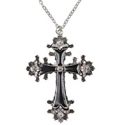 Ornate Gothic Cross Necklace Vintage Silver Halloween Costume Jewellery
