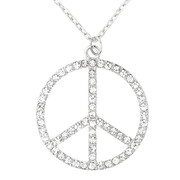Silver Diamante Peace Sign Necklace | Hippie Costume Jewellery