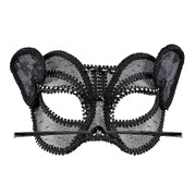 Black Lace Panther Cat Eye Mask with Ears & Whiskers | Diamante Masquerade Costume Mask