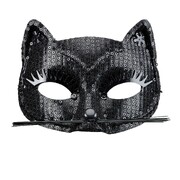 Black Sequin Cat Eye Mask with Nose & Whiskers | Glitter Cat Costume Mask