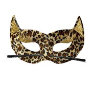 Leopard Print Cat Eye Mask with Adjustable Whiskers | Glitter Costume Mask