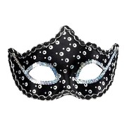 Rialto Black Holographic Sequin Masquerade Eye Mask with Silver Embellishments