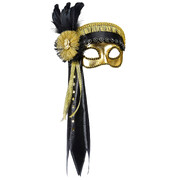 Egyptian Deluxe Cleopatra Masquerade Eye Mask | Gold & Black Feathered Costume Mask