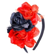 Day of the Dead Red & Black Roses Headband - Glitter Halloween Accessory 14+