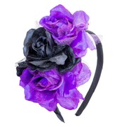 Day of the Dead Purple & Black Roses Headband - Glitter Halloween Accessory 14+