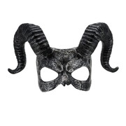 Grey Ram Horns Halloween Eye Mask - Hard Plastic Horned Mask