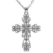 Ornate Silver Cross Necklace Gothic Punk Halloween Costume Jewellery