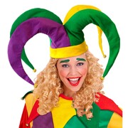 Plush Jester Hat | Green Yellow & Purple Medieval Costume Hat