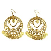 Gold Filigree Coin Hoop Earrings Gypsy Pirate Costume Jewellery