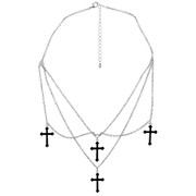 Triple Chain Gothic Cross Necklace Silver Punk Halloween Jewellery