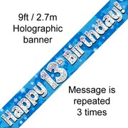 Happy 13th Birthday Metallic Blue Foil Banner