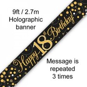 18th Birthday Black & Gold Sparkling Fizz Foil Banner 2.7m Pk 1