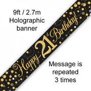 21st Birthday Black & Gold Sparkling Fizz Foil Banner 2.7m Pk 1