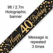 40th Birthday Black and Gold Sparkling Fizz Foil Banner 2.7m Pk 1