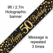 50th Birthday Black & Gold Sparkling Fizz Foil Banner 2.7m Pk 1 