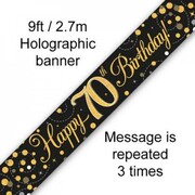 70th Birthday Black and Gold Sparkling Fizz Foil Banner 2.7m Pk 1