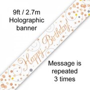 Happy Birthday Rose Gold Sparkling Fizz Foil Banner 2.7m Pk 1 