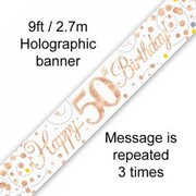 50th Birthday Rose Gold Sparkling Fizz Foil Banner 2.7m Pk 1 