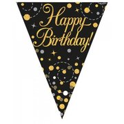Black & Gold Sparkling Fizz Happy Birthday Flag Bunting Banner (3.9m) Pk 1