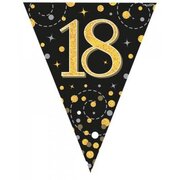 Black & Gold Sparkling Fizz 18 Flag Bunting Banner (3.9m) Pk 1