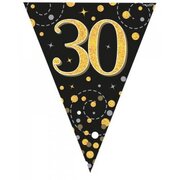 Black & Gold Sparkling Fizz 30 Flag Bunting Banner (3.9m) Pk 1