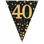 Black & Gold Sparkling Fizz 40 Flag Bunting Banner (3.9m) Pk 1