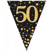 Black & Gold Sparkling Fizz 50 Flag Bunting Banner (3.9m) Pk 1