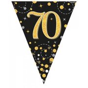 Black & Gold Sparkling Fizz 70 Flag Bunting Banner (3.9m) Pk 1