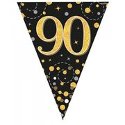 Black & Gold Sparkling Fizz 90 Flag Bunting Banner (3.9m) Pk 1