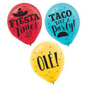 Mixed Colour Mexican Fiesta 30cm Latex Balloons (Pk 15)