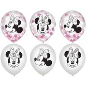 Clear & Confetti Minnie Mouse 30cm Latex Balloons (Pk 6)