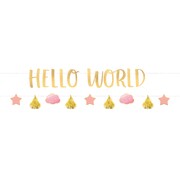 Pink & Gold Hello World Letter Banner Kit Baby Shower Pk 1