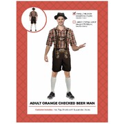 Adult Oktoberfest Brown Check Beer Man Lederhosen Costume S/M