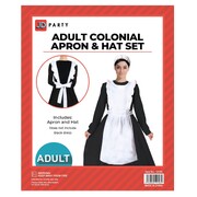 Adult White Colonial Apron & Hat Costume Set