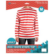 Adult Red & White Stripe Long Sleeve Costume Top Medium
