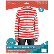 Adult Red & White Stripe Long Sleeve Costume Top Small