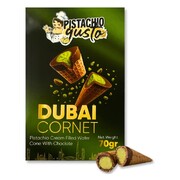 Pistachio Gusto Mini Dubai Cornet Chocolate 70g Pack of 6 | Pistachio Cream Filled Wafer Cones