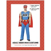 Adult Beer Man Costume L/XL │Beer Superhero Jumpsuit Hat Belt Cape Mens